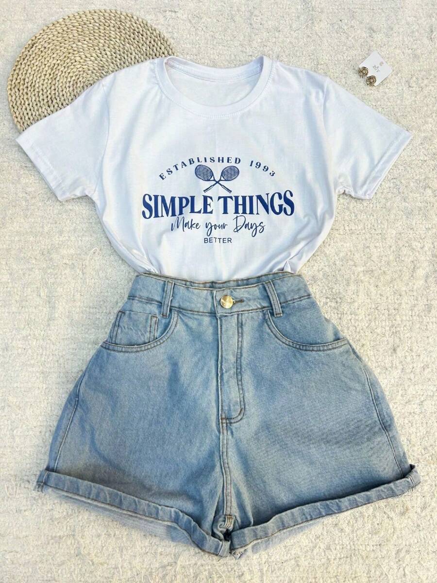 Women's T-Shirt Blouse Short Sleeve 100% Cotton With Print - 白色 - 查看 1