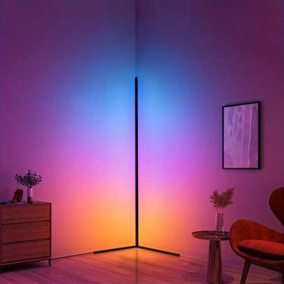 1pc RGBCW LED Corner Floor Lamp, Minimalist Dimmable Mood Lamp, 57 Inch Standing Tall Lamp, Remote Control For Living Room, Bedroom, Home Office, Party, Lighting And Home Decor, 3000K-6000K Warm White Light