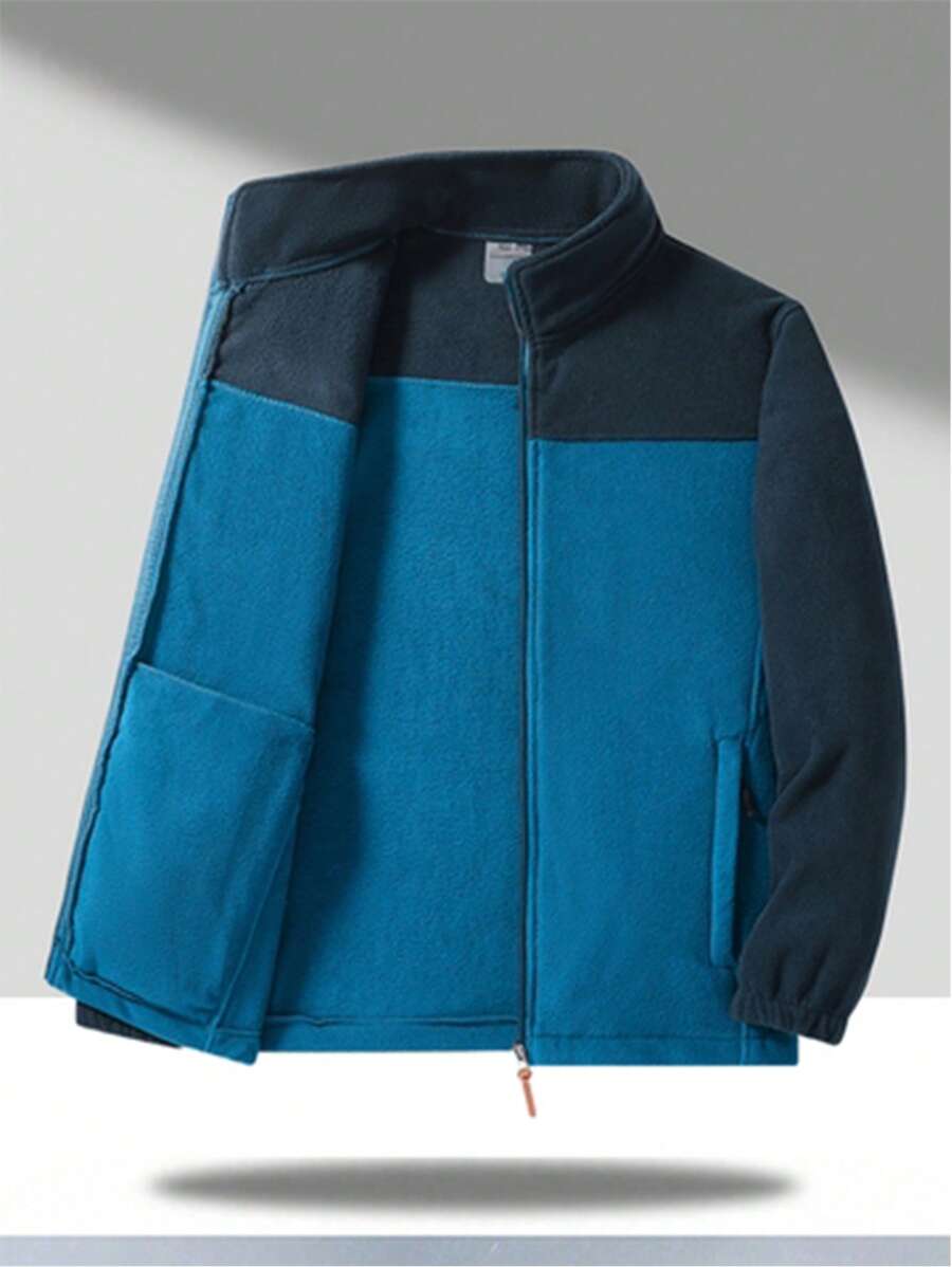 2024 Men's Autumn/Winter Casual Outdoor Color Blocking Stand Collar Padded Coat - Blue - View 1