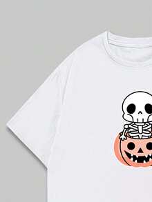 Skeleton Printed T-Shirt Premium Comfort Unisex T-Shirt - 白色 - 查看 5