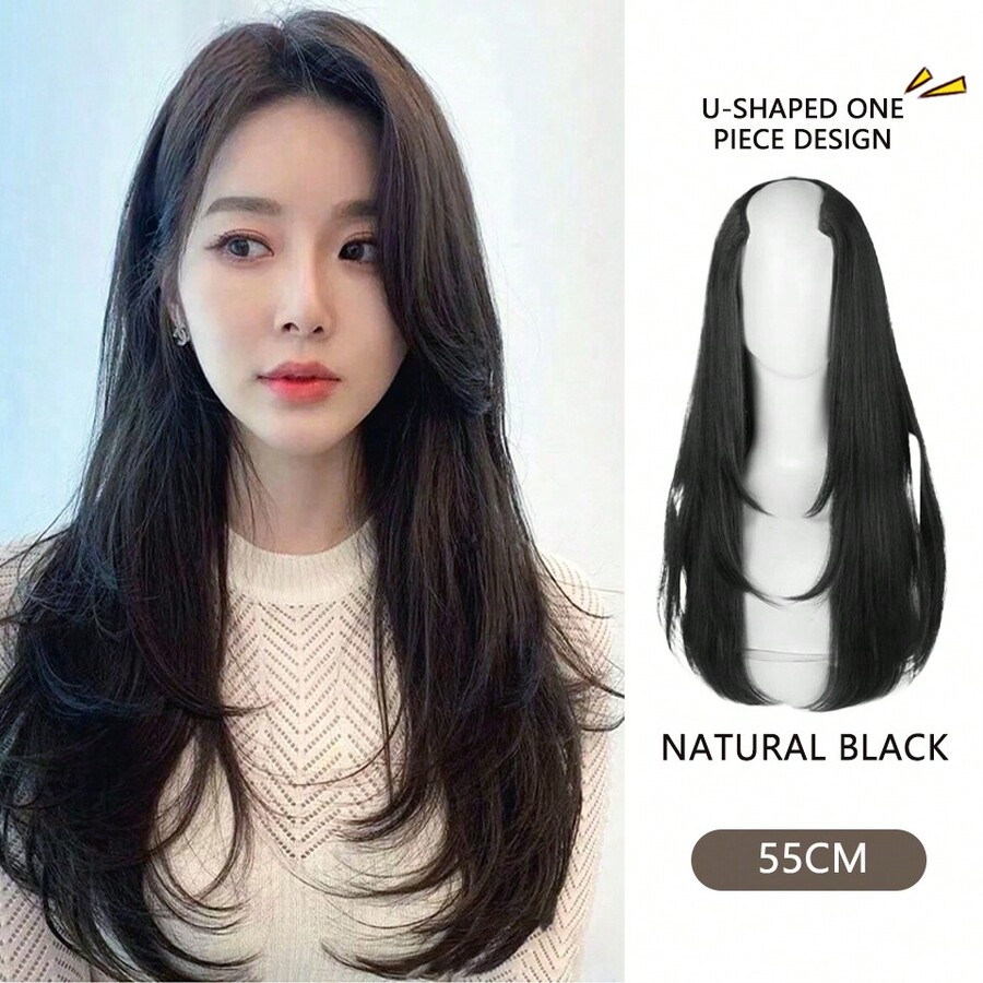 Wigs Long Straight Hair VShaped Layers Permed OnePiece NonTrace