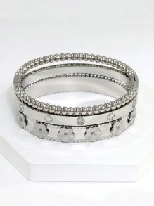 1pc Fashion 18K Gold Plated Stainless Steel Flower Bangle Bracelet For Women, European And American Style Party & Wedding Jewelry Gift Valentines,Mom,Mother,Mother's Day,Gift