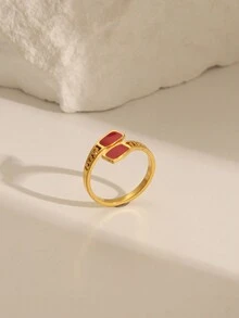 1 件复古风格 3 种颜色可选开口戒指，适合日常/节日佩戴，女士珠宝礼物 - 紅色 - 查看 4