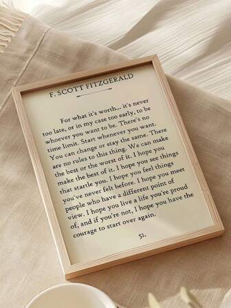 1PC Scott Fitzgerald Quotes Väggkonst, Vintage Väggkonstdekor, Bibliotek, Kontorsdekor, Oinramad