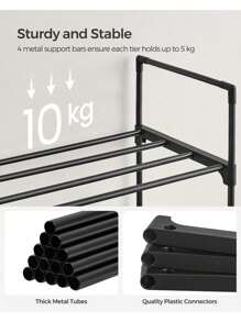 SONGMICS 3-Tier Shoe Rack, Shoe Storage Organiser, Metal Storage Rack, Fits 12 To 15 Pairs Of Shoes, Stackable Shoe Shelf, For Hallway, Living Room, Bedroom, Black - Black - View 4