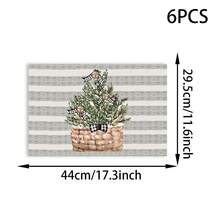 1/4/6 piezas Manteles individuales con tema navideño, Cuadros grises con árbol de arándanos y 3 gnomos, Cabeza de muñeco de nieve navideño, Aplicable para decoración de fiesta de Navidad, decoración de reunión navideña, decoración de mesa
