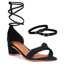 Women's Sandals With Thick Heel, Bow, Knot, And Party Tie, Promotion - 黑色 - 查看 1
