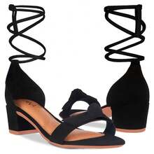 Women's Sandals With Thick Heel, Bow, Knot, And Party Tie, Promotion - 黑色 - 查看 6