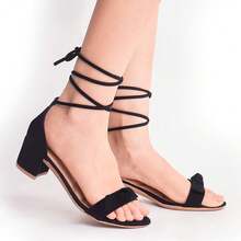 Women's Sandals With Thick Heel, Bow, Knot, And Party Tie, Promotion - 黑色 - 查看 2