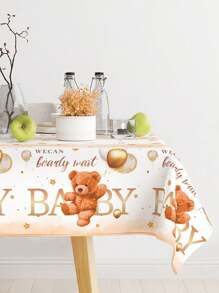 1 pièce Nappe jetable 130*220cm avec motif d'ours mignon, convient pour une fête de révélation du , une fête de baptême, un anniversaire, une baby shower, une fête de famille, décoration de table de salle à manger, chemin de table/nappe - Multicolore - Voir 2