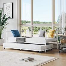 Twin Size Metal Daybed Frame,Sofa Bed For Bedroom Living Guest Room (Black/White/Pink) - White - View 9