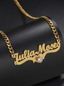 1 Pieza Nuevo collar con cadena NK de acero inoxidable mate personalizado con letras con conjunto de strass, estilo sencillo diario, productos incluyen caja de regalo, regalo de San Valentín, regalo de cumpleaños para amigos, para San Valentín, para el Día de la Madre, para cumpleaños, para graduación, para el Día del Padre, para bodas, para uso diario, para fiestas, para bailes - Multicolor - Ver 2