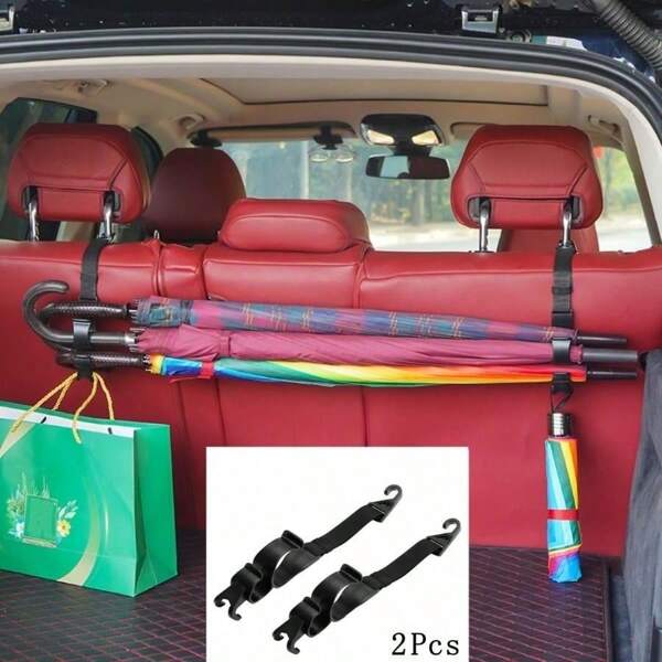 Gancho De Respaldo De Asiento De Coche Multifuncional, Gancho De Reposacabezas Ajustable Para Asiento Trasero, Soporte Para Paraguas De Maletero De Coche, Gancho De Almacenamiento Para Paraguas De Coche, Gancho Práctico Para Colgar Bolsa Y Caña De Pescar