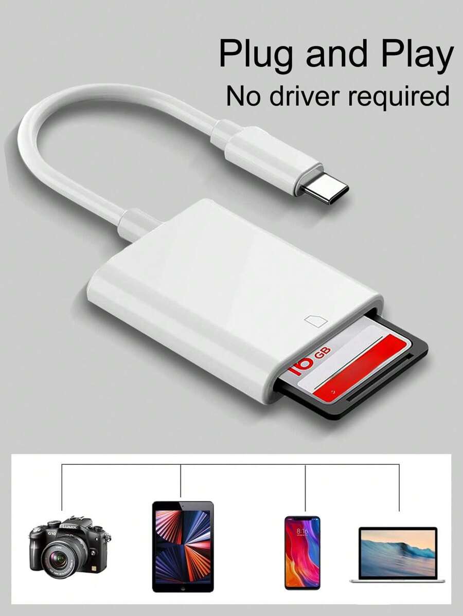 USB-C SD卡讀卡機,USB-C記憶卡轉接器,適用於Type-C OTG設備的野外攝影機檢視器。兼容SD、SDHC、SDXC、UHS-I、UHS-II卡,適用於平板電腦、筆記型電腦和Android設備。即插即用,兼容各種USB-C設備,包括筆記型電腦、平板電腦和智慧型手機。 - 白色 - 查看 1