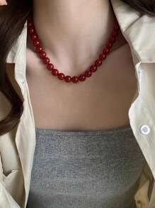 1 pieza Collar de cuentas de perlas de colores exagerados para mujeres, collar con gargantilla de cuentas redondas geométricas de moda, adecuado para uso diario de las mujeres, regalos de festivales, decoraciones de fiestas, conjunto de joyas encantador