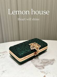 1 chiếc túi cầm tay trang trọng đính sequin và đá quý màu xanh ngọc lục bảo thanh lịch, túi xách thời trang có dây đeo vai có thể tháo rời, thích hợp cho các dịp tiệc tối, đám cưới, vũ hội, lễ hội hóa trang và lễ hội âm nhạc, ngày lễ tình nhân - Màu xanh lá cây đậm - Xem 7