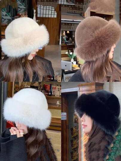 1 pièce Chapeau mongol duveteux, bol cap minimaliste épais et chaud pour l'automne/l'hiver