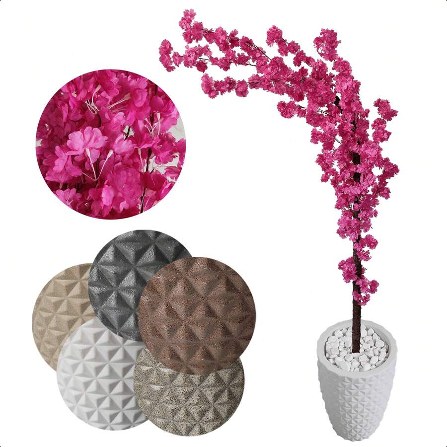 Little Lie Flower Artificial Japanese Cherry Blossom Curved Pink 3D Vase - 白色 - 查看 1