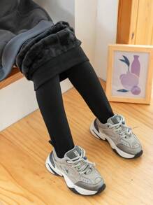 1pc Girls Plain Leggings, Warm And Comfortable, Casual Collegiate Athletic Tights For Autumn And Winter