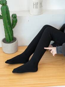 1pc Girls Plain Leggings, Warm And Comfortable, Casual Collegiate Athletic Tights For Autumn And Winter