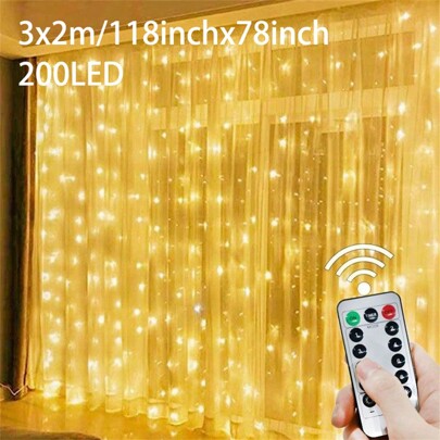 Luzes de cortina LED alimentadas por USB - 600/300/200/100 LEDs, controle remoto incluído para decoração de Natal, casamentos, festas, casa e jardim