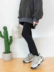 1pc Girls Plain Leggings, Warm And Comfortable, Casual Collegiate Athletic Tights For Autumn And Winter