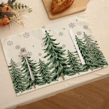 1 pièce/4 pièces/6 pièces Set de sets de table en lin de Noël avec des motifs de fête comme le sapin de Noël, le houx, le flocon de neige. Dessous de plat durables pour la table à manger, convenant pour la maison, le restaurant, la décoration de Noël