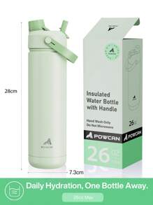 Powcan 26盎司保温水瓶，配有二合一吸管盖，24小时保冷，防漏，不锈钢双层壁，适合运动、健身、旅行和上学使用。 - 淺綠色 - 查看 4