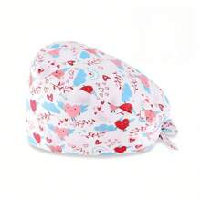1 pieza Gorro de trabajo con estampado digital floral, animal y de corazón sobre base rosa, apto para médicos, enfermeras, salones de belleza, hospitales veterinarios y trabajadores de limpieza - Antibacteriano, antipolvo