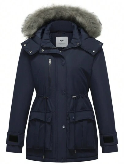 Chaqueta con capucha y forro polar acolchado para mujer de talla grande, abrigo Parka cálido para exteriores en invierno