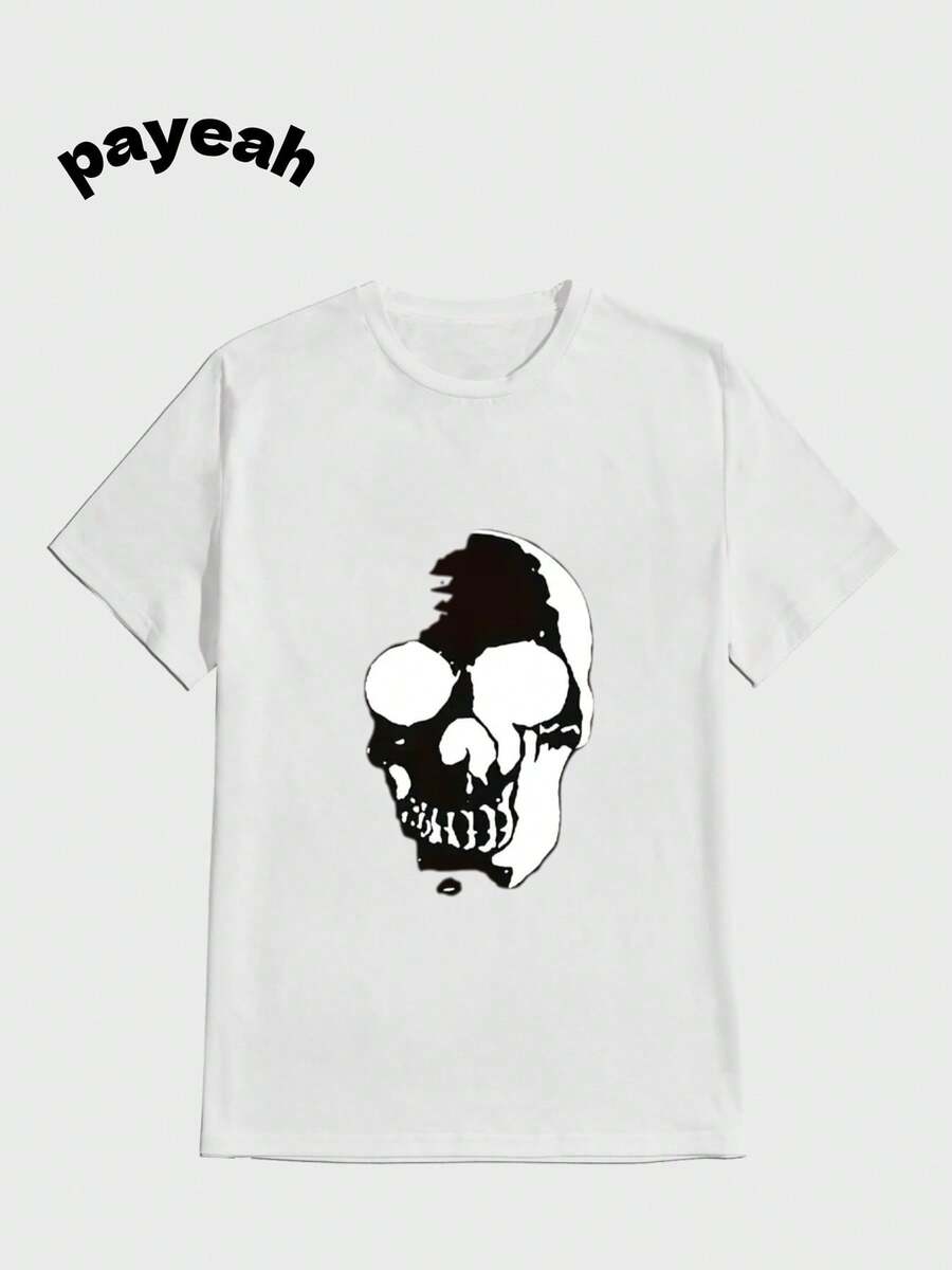 Payeah Horror Movie Skull Casual Digital Print  Pure Heavy Cotton T Shirt - 白色 - 查看 1