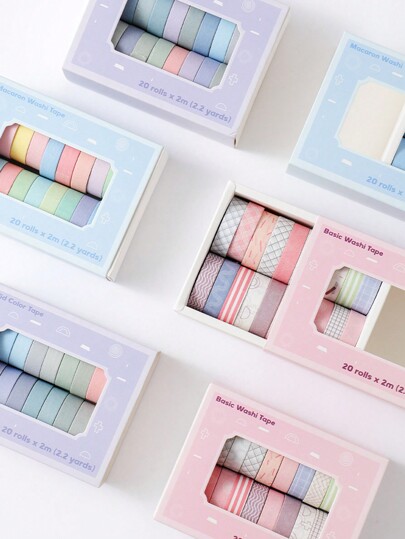 20 Rolls Washi Tape Set Simple Thin Masking Tape For DIY Arts Crafts Gift Wrapping Journaling Scrapbooking Labeling Coding Decor Back To School