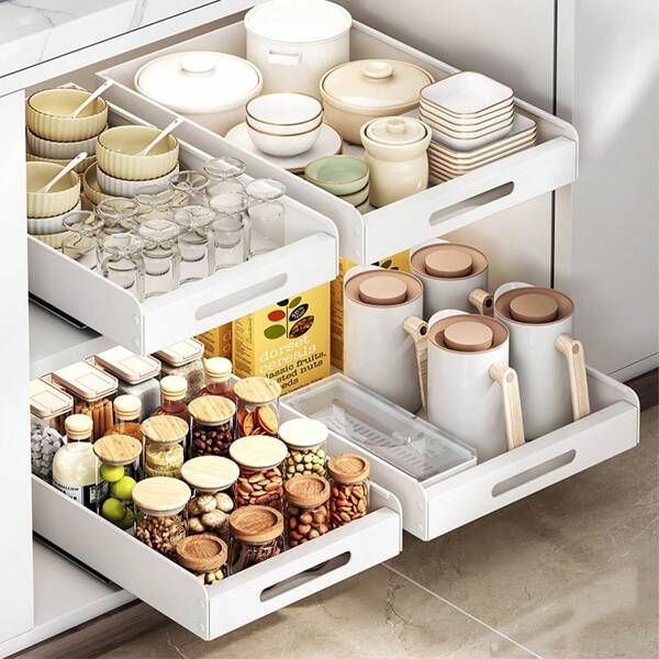 Tiroir Coulissant Cuisine, Organiseur D'armoire Extractible, Tiroirs Coulissants Extensible, Tiroir Télescopique 25/30/35/40 cm W x 43 cm D x 6 cm H, Tiroir Coulissant Telescopique Cuisine pour Placard de Cuisine