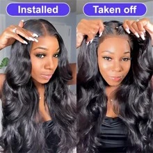 200% Density 4x4 Invisible HD Lace Front Human Hair Wig Put Cut Put On And Go Body Wave Lace Closure Wigs Bye Bye Knots Glueless Pre Plucked Virgin Brazilian Human Hair Long Wig With Baby Hair - Natural Black - 查看 1