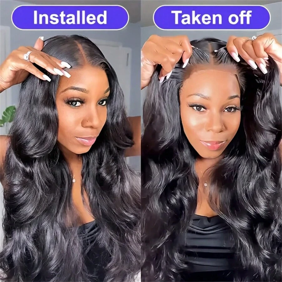 200% Density 4x4 Invisible HD Lace Front Human Hair Wig Put Cut Put On And Go Body Wave Lace Closure Wigs Bye Bye Knots Glueless Pre Plucked Virgin Brazilian Human Hair Long Wig With Baby Hair - Natural Black - 查看 1