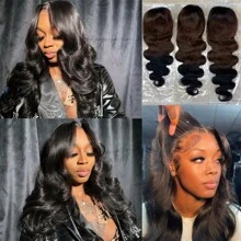 200% Density 4x4 Invisible HD Lace Front Human Hair Wig Put Cut Put On And Go Body Wave Lace Closure Wigs Bye Bye Knots Glueless Pre Plucked Virgin Brazilian Human Hair Long Wig With Baby Hair - Natural Black - 查看 3
