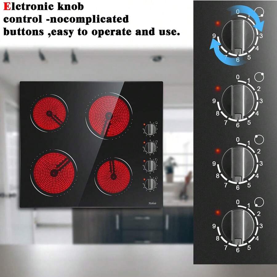Ceramic Hob 4 Zones Electric Hob With Knobs Built In 6000W Ceramic Hob
