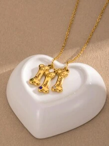 1 pieza Collar con colgante de hueso de perro grabado con piedra de nacimiento, colgante personalizado con múltiples nombres de la familia de mascotas, collar conmemorativo personalizado con huella de perro, regalo de amistad para ella, regalo de San Valentín, regalo de Navidad, regalo de cumpleaños, regalo de fiesta, regalo de graduación - Dorado - Ver 6