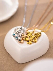 1 pieza Collar con colgante de hueso de perro grabado con piedra de nacimiento, colgante personalizado con múltiples nombres de la familia de mascotas, collar conmemorativo personalizado con huella de perro, regalo de amistad para ella, regalo de San Valentín, regalo de Navidad, regalo de cumpleaños, regalo de fiesta, regalo de graduación - Dorado - Ver 2