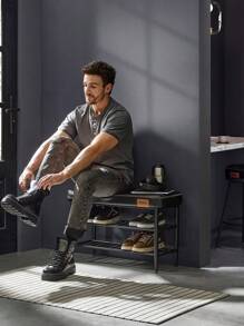 VASAGLE EKHO Collection - Shoe Bench, Storage Bench, Shoe Rack Bench Entryway, Synthetic Leather With Stitching, Mid-Century Modern, Loads 135 Kg, 30 X 80 X 50 Cm, Ink Black - Black - View 2