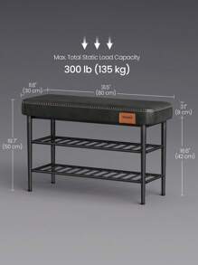 VASAGLE EKHO Collection - Shoe Bench, Storage Bench, Shoe Rack Bench Entryway, Synthetic Leather With Stitching, Mid-Century Modern, Loads 135 Kg, 30 X 80 X 50 Cm, Ink Black - Black - View 6