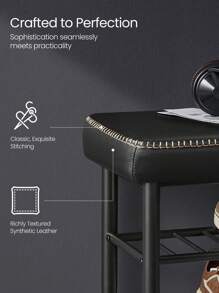 VASAGLE EKHO Collection - Shoe Bench, Storage Bench, Shoe Rack Bench Entryway, Synthetic Leather With Stitching, Mid-Century Modern, Loads 135 Kg, 30 X 80 X 50 Cm, Ink Black - Black - View 3