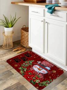 1pc Christmas Decoration Printed Kitchen Floor Mat, Christmas Coral Fleece Rectangular Soft Anti-Slip Absorbent Floor Mat, Suitable For Living Room Home Use - Multicolor - View 7