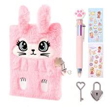 Nhật ký thỏ bông quyến rũ có khóa cho bé gái, Bộ sổ tay bí mật bằng vải nhung có dán ngẫu nhiên, Quà tặng cho Giáng sinh, sinh nhật và mùa học, Nhật ký bí mật viết và vẽ, Đồ dùng học tập - Hồng - Xem 1