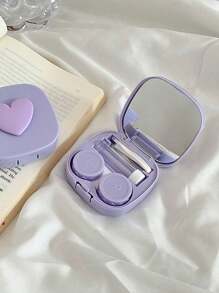 1pc新年立体心形酒红色大气隐形眼镜伴侣盒护理盒收纳盒美瞳隐形眼镜盒甜心马卡龙色方形爱心便携镜可爱隐形眼镜伴侣盒粉色