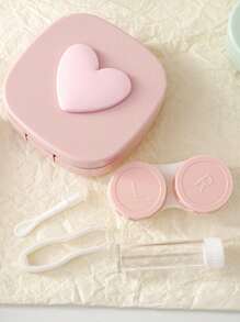 1pc新年立体心形酒红色大气隐形眼镜伴侣盒护理盒收纳盒美瞳隐形眼镜盒甜心马卡龙色方形爱心便携镜可爱隐形眼镜伴侣盒粉色