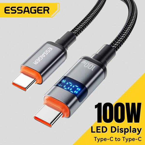 ESSAGER 100W USB C TO USB C Cable Marker Compatible With MacBook Fast Charging 480Mbps 5A Type C Cord Grey