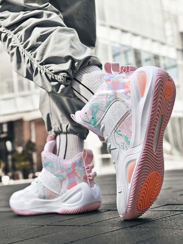 Chaussures de basket mi-hautes pour hommes, design Yin Yang, tige  respirante, chaussures de sport pour adolescents, chaussures de basket d'entraînement extérieur antidérapantes, chaussures de basket pour femmes