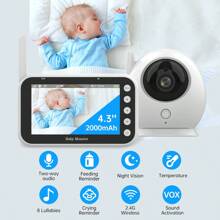 1pc Baby Monitor Camera With 4.3'' Rechargeable Screen, 2.4Ghz Wireless Two Way Talk Video Camera, Temperature Detection And Alert, Crying Reminder, Breast Feeding Reminder, 8 Lullabies, Suitable For Indoor, Home, Nursery Use, Birthday Gifts, Holiday Gifts.