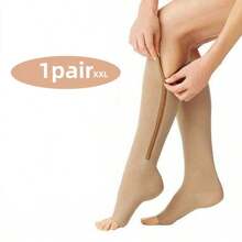 Zipper Compression Socks For Men And Women - Calf & Knee High 15-20mmHg Toe Open Compression Stockings, Suitable For Sports